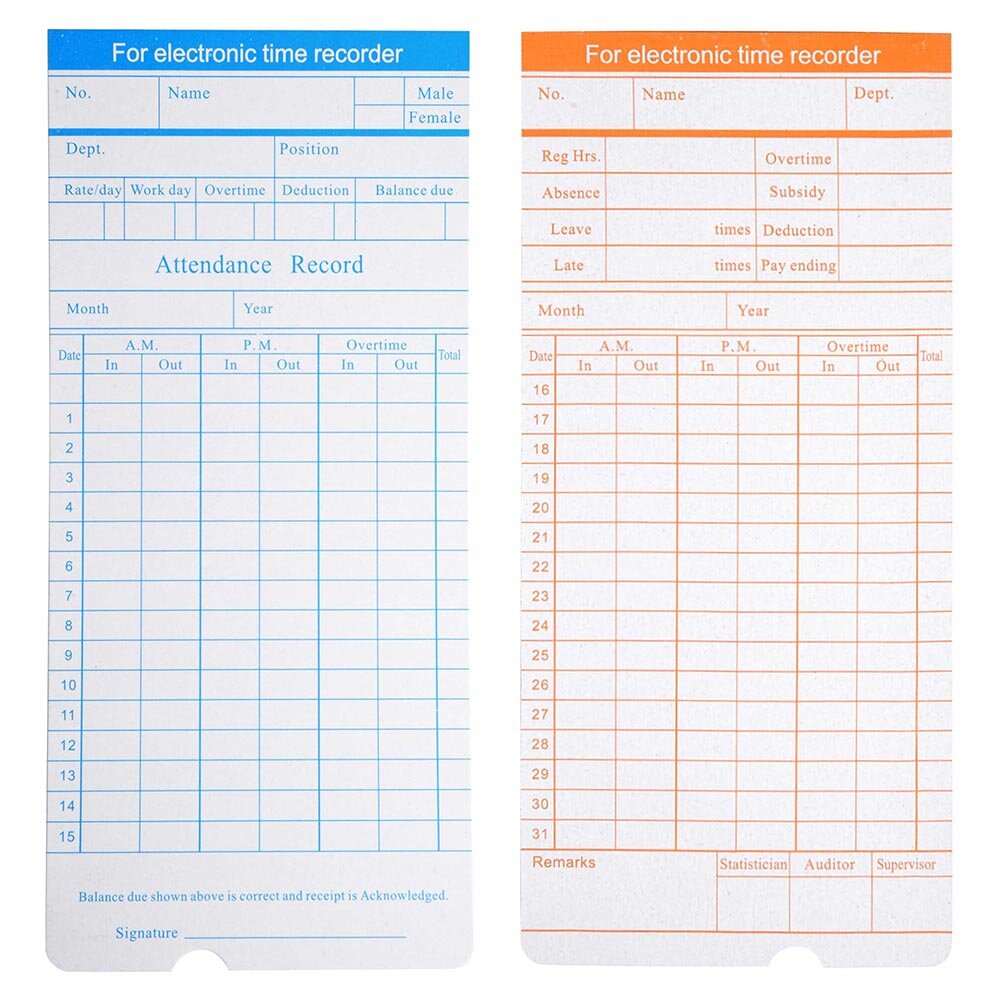 50x Monthly Timecard  Recorder Time Clock Cards for Office Attendance Payroll 657258027909