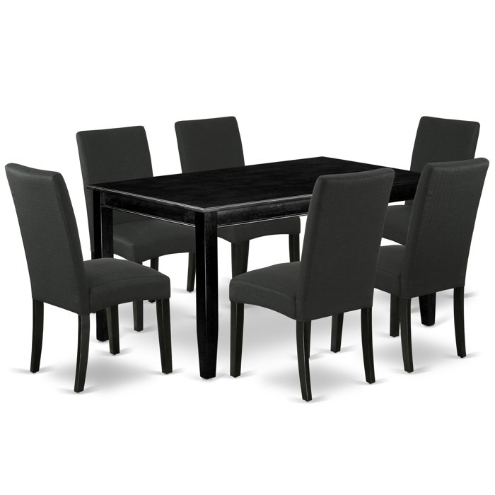E781aefb442743f4a60d1dffe243b2a4 7pc Rectangular 60 Inch Dining Table And Six Parson Chair With Black Finish Leg Linen Fabric Colour