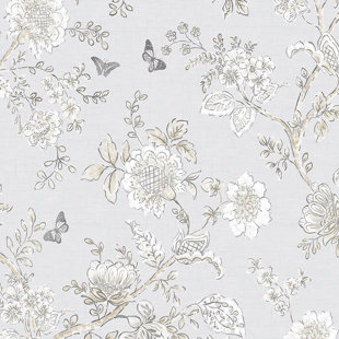 Shabby Chic Design Studio-Jardin Fleur Gris Toile-Smooth Papier Peint 173101