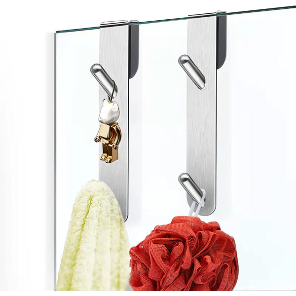 Towel Hooks for Bathroom Frameless Glass Shower Door Shower Squeegee Hooks 2-Pack Black Shower Door Hooks