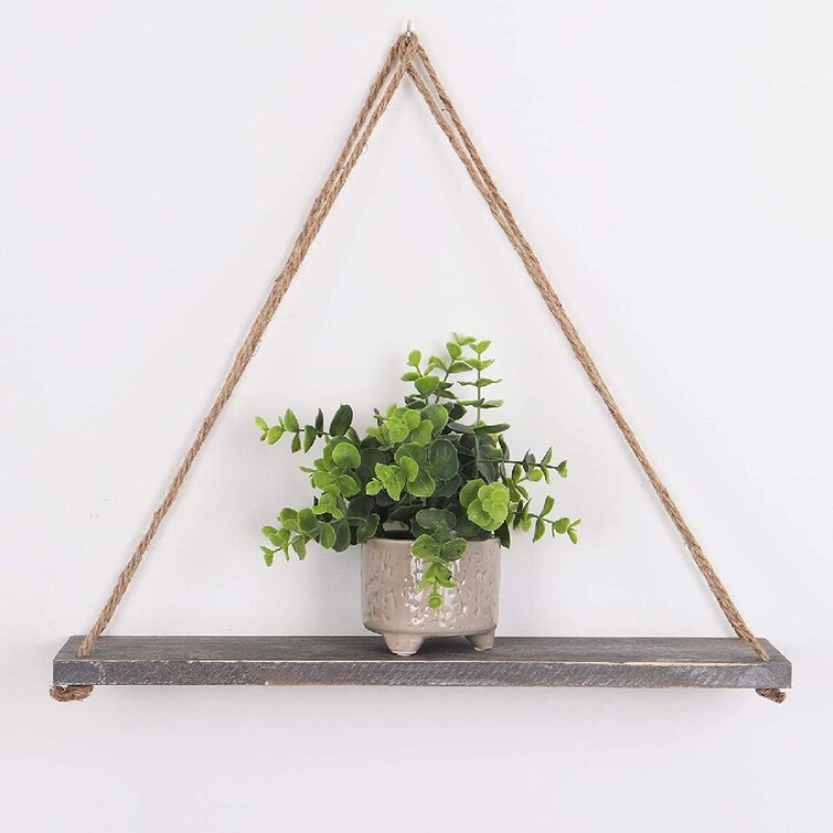 Wooden Hanging Rope Wall Mounted Floating Shelf Storage Rustic Plant Flower Pot 