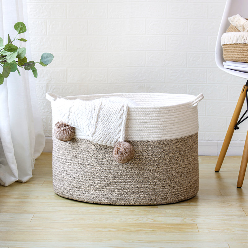 Cotton Rope Basket Color: Taupe, Size: 13.8" H x 21.8" W x 21.8" D