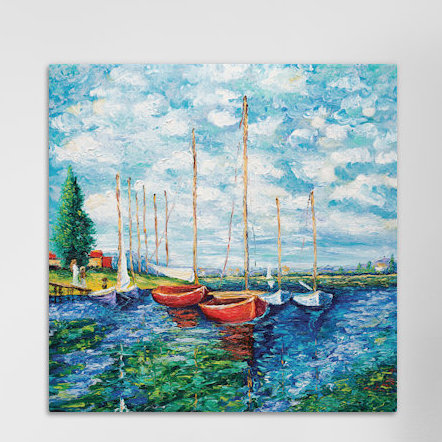 Alcott Hill Red Boats Tribute To Monet Painting Print On Wrapped Canvas Wayfair
