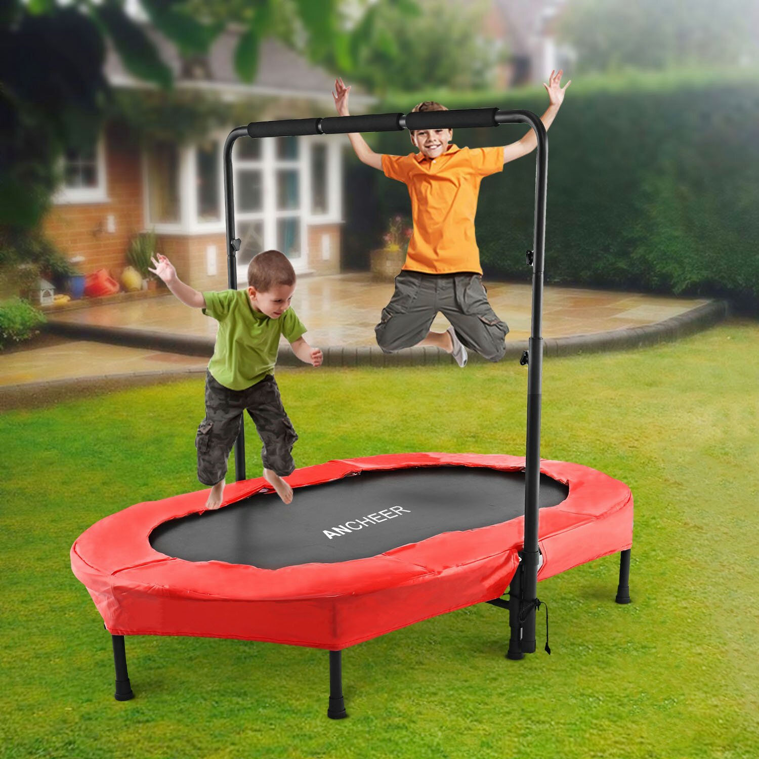 ANCHEER Foldable 40 Mini Trampoline Rebounder Max Load 300lbs Rebounder Trampoline Exercise Trampoline with Adjustable Handrail for Indoor/Garden/Workout Cardio 