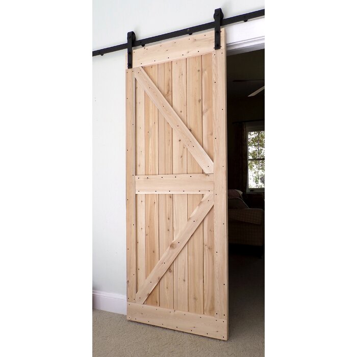 Paneled Wood Finish Barn Door Without Installation Hardware Kit