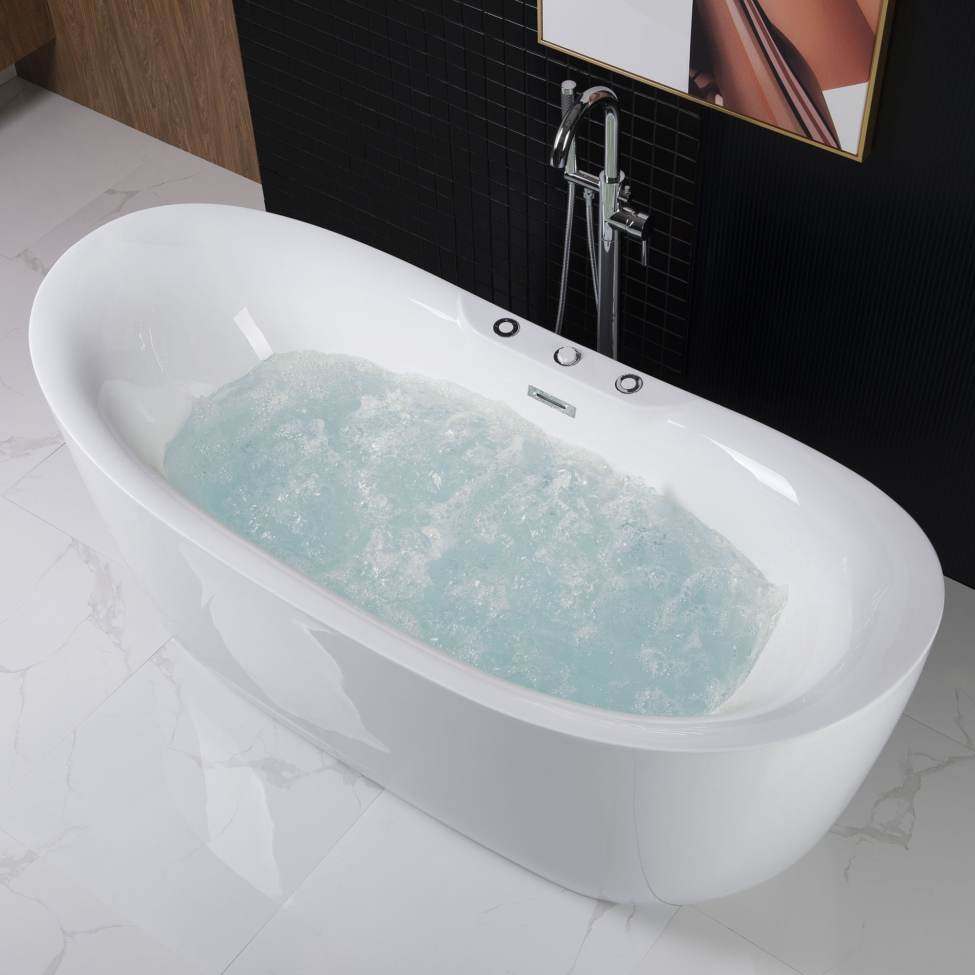 White Woodbridge 71 Acrylic Freestanding Bathtub Contemporary Soaking Tub with Chrome Overflow and Drain BTS0091
