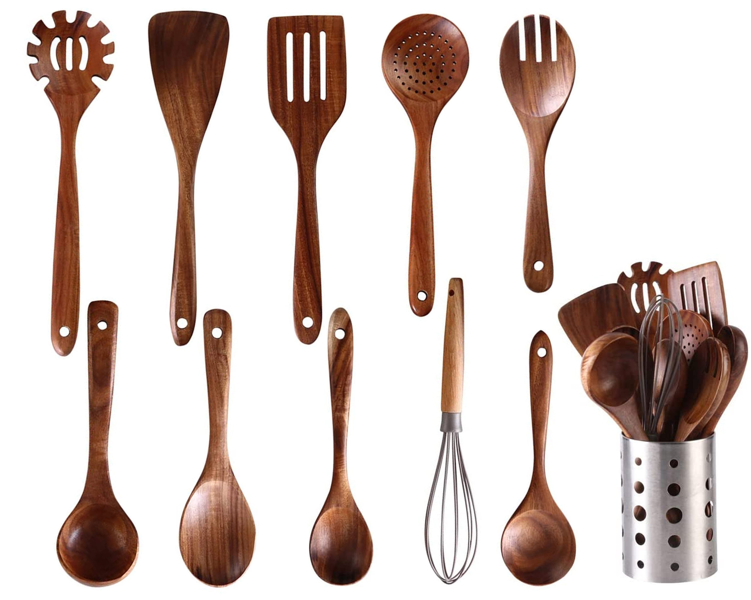 AIRPJ 11 Piece Wood Cooking Spoon Set with Utensil Crock Wayfair