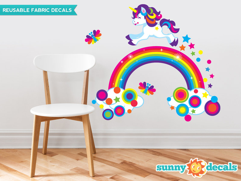 sunny decals unicorn and rainbow fabric wall decal | wayfair