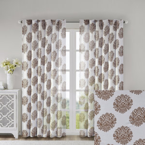 Flori Silk Burn Out Geometric Sheer Rod Pocket/Back Tabs Single Curtain Panel