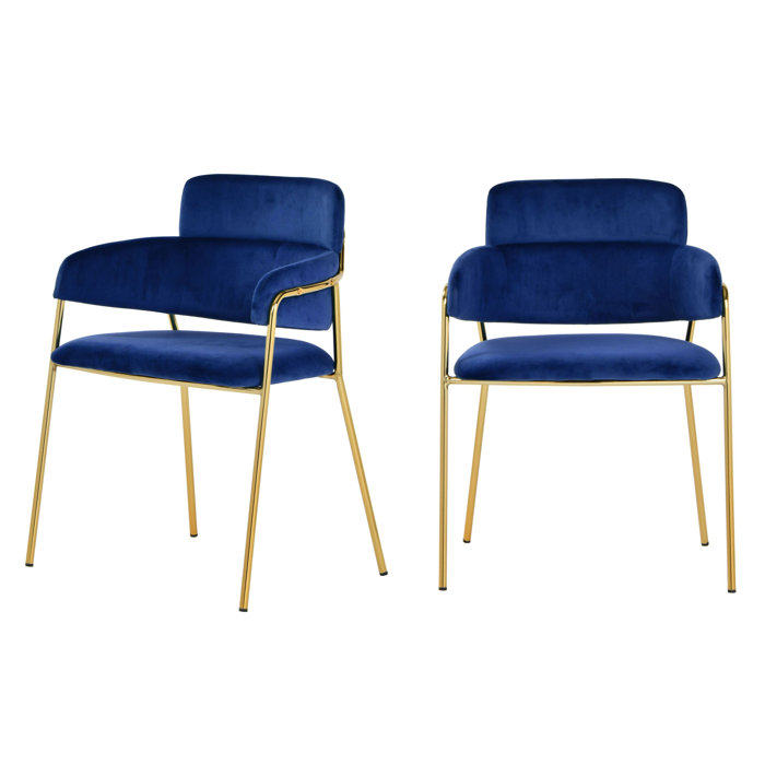 Wendell Modern Blue Velvet Gold Dining Chair Set Of 2