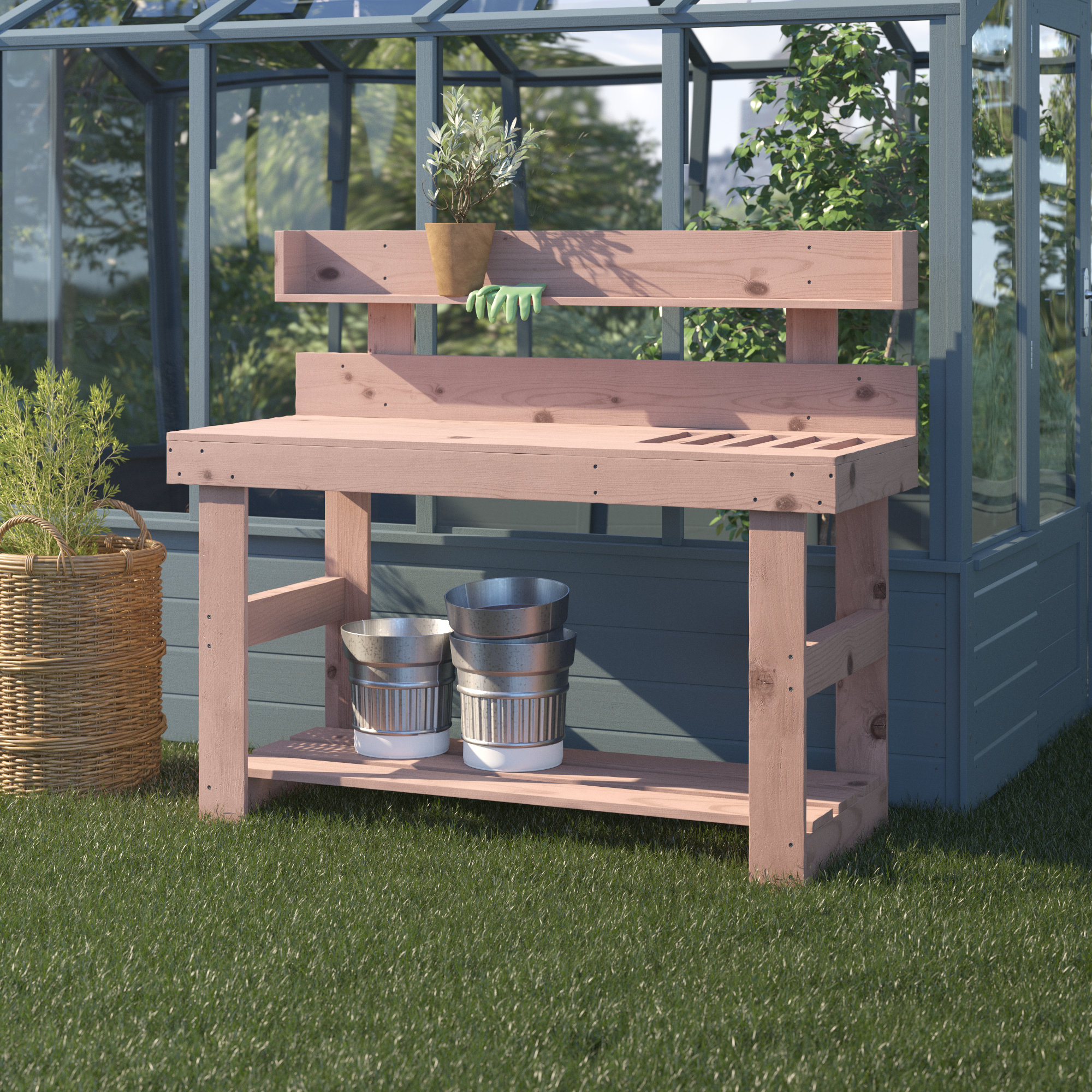 Loon Peak Thayer Cedar Potting Bench With Shelf Reviews Wayfair