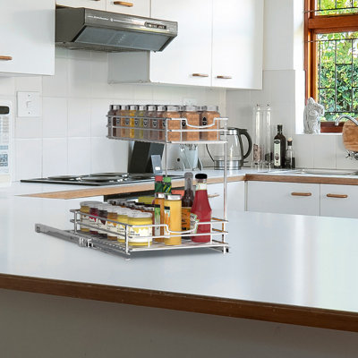 Prep & Savour 2 Tier Pull Out Cabinet Organizer, Under Sink Slide Out Storage Shelf, Silver ...