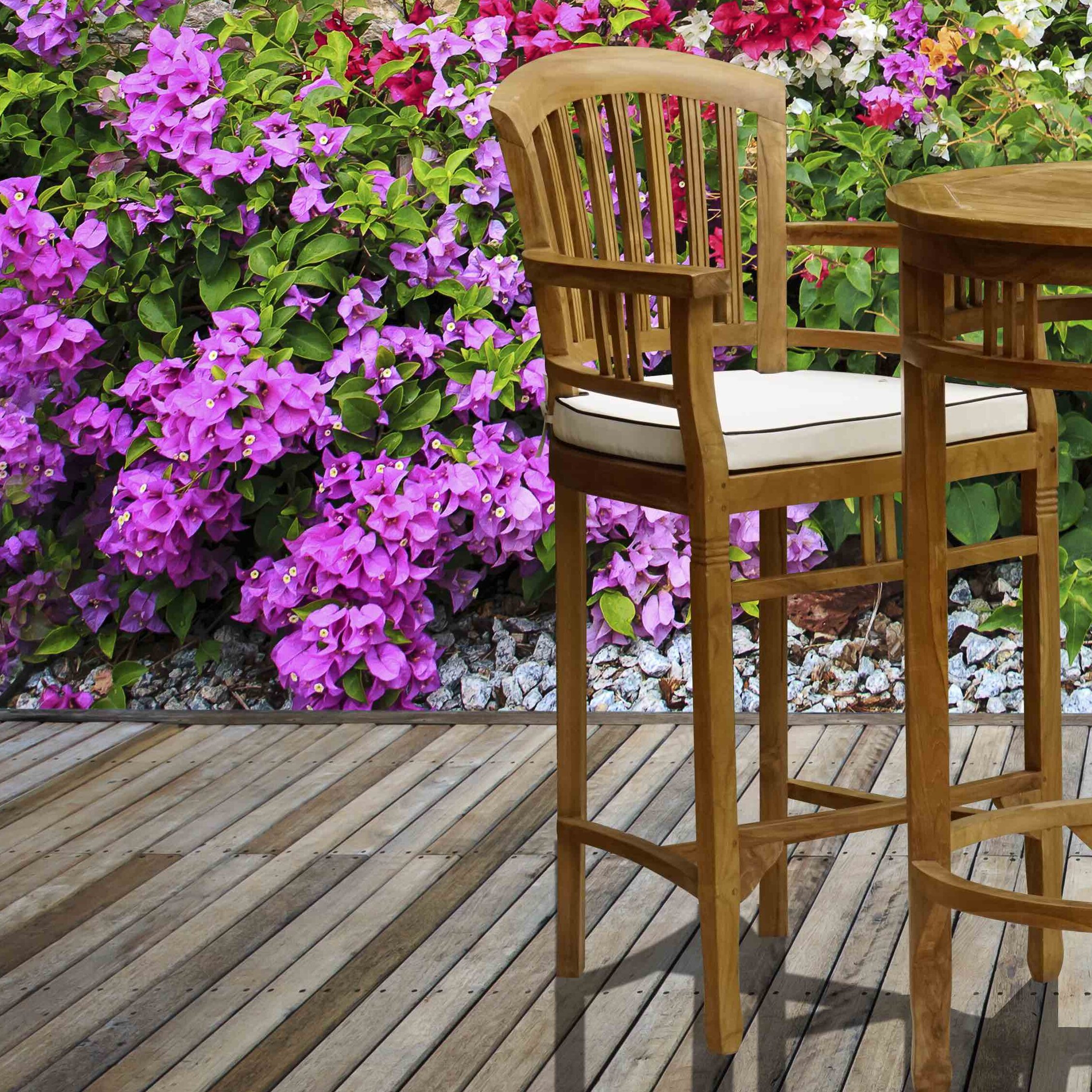 Darby Home Co Bauman 29 Teak Patio Bar Stool With Cushion Wayfair