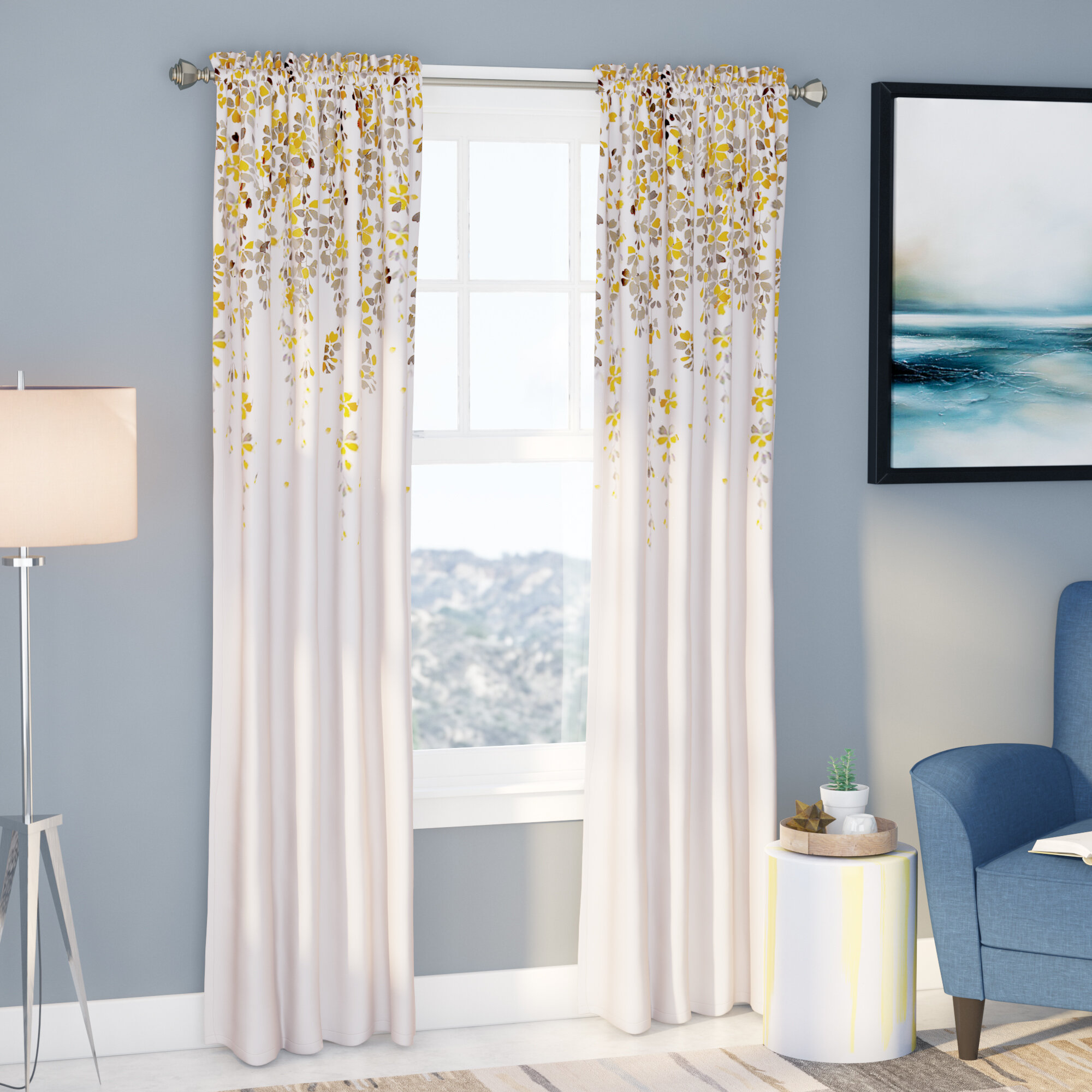 Blockout Eyelet Curtains Country Style Leaves Bedroom Study Lounge Floral Grey 
