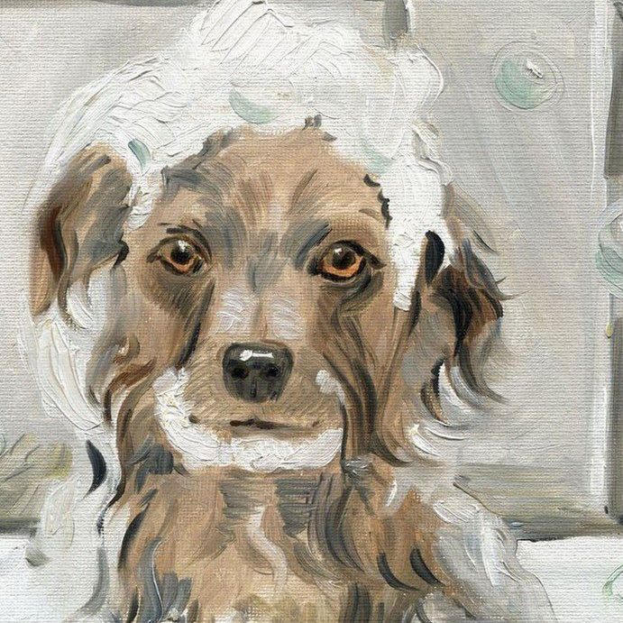 Charlton Home Bubble Bath Puppy Wrapped Canvas Oil Painting