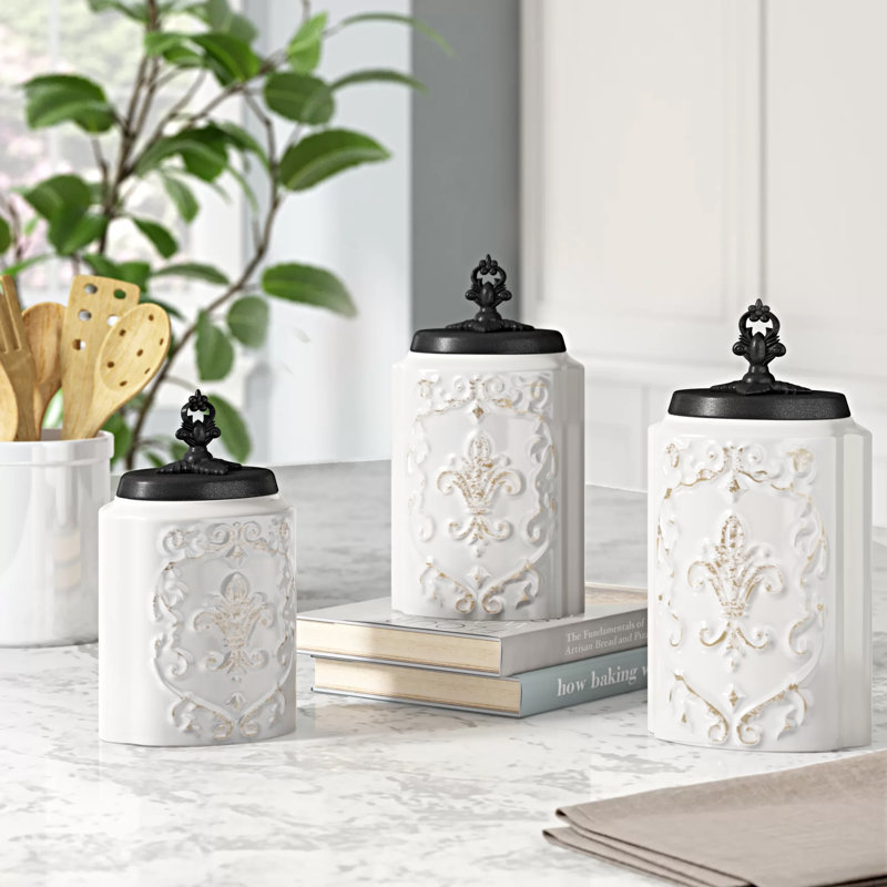 One Allium Way Fleur De Lis 3 Piece Kitchen Canister Set Reviews