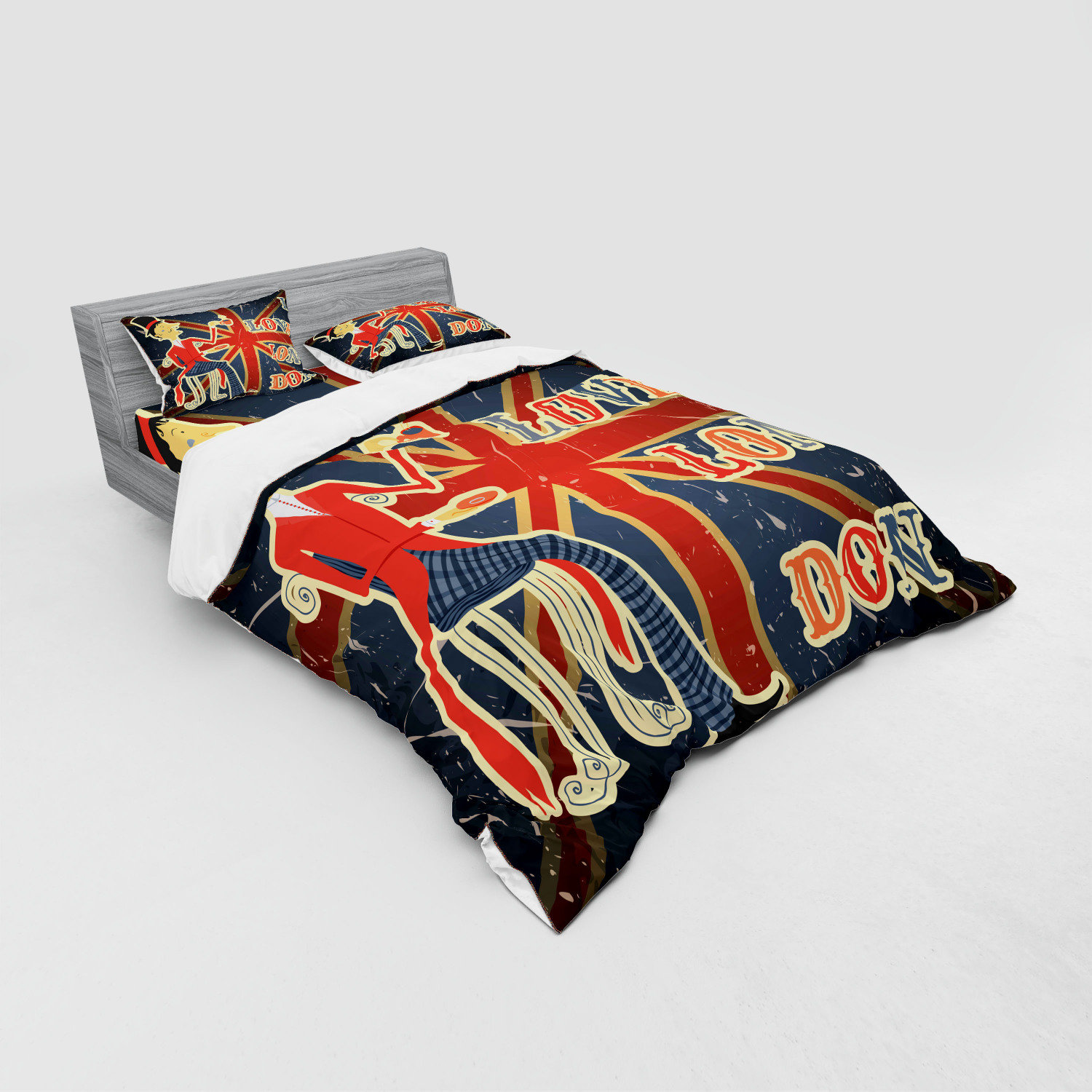 East Urban Home British I Love London Words English Man Drinking Tea On Uk Flag Backdrop National Duvet Cover Set Wayfair Uk Flag Backdrop National Duvet Cover