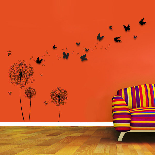 Walplus Brown dandelion With 3D Butterflies Wall Stickers Decal Home Decorations
