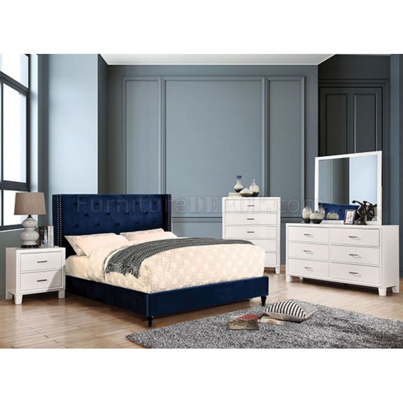 Mercer41 Eita Navy Blue Queen Bed With Night Stand Dresser Chest And Mirror Set Wayfair