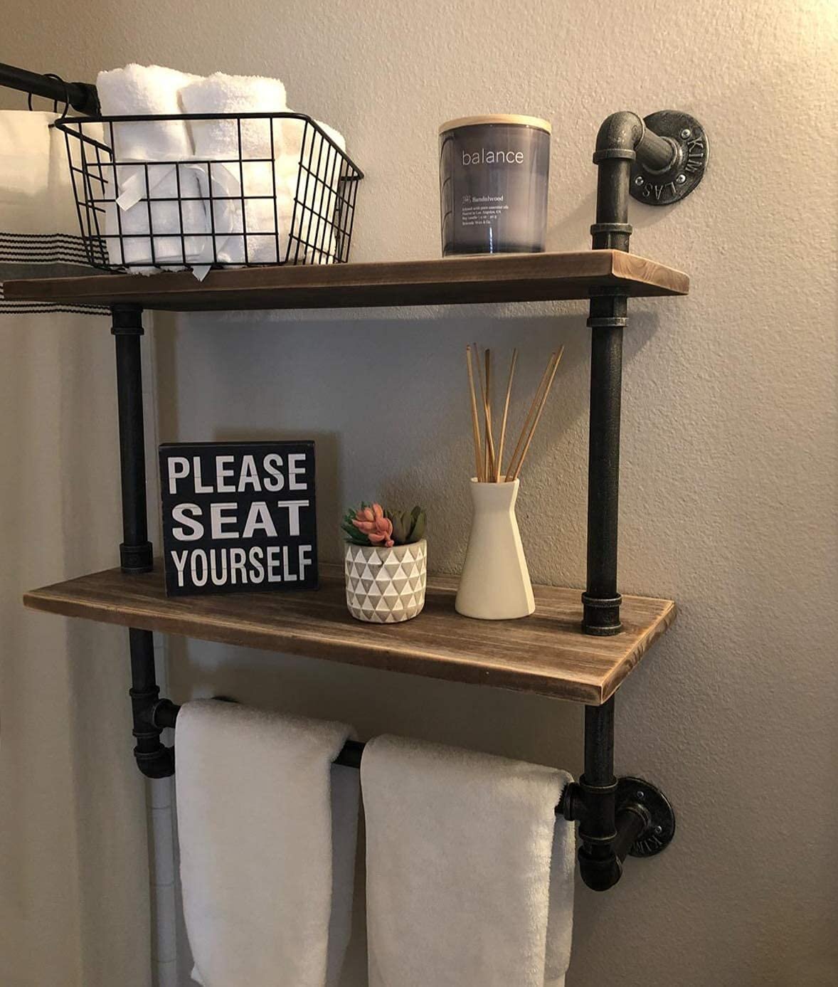 Industrial Bathroom Shelf With Towel Bar Rispa