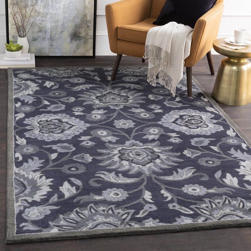 Charlton Home Keefer Oriental Handmade Tufted Wool Navy Charcoal Area Rug Reviews Wayfair