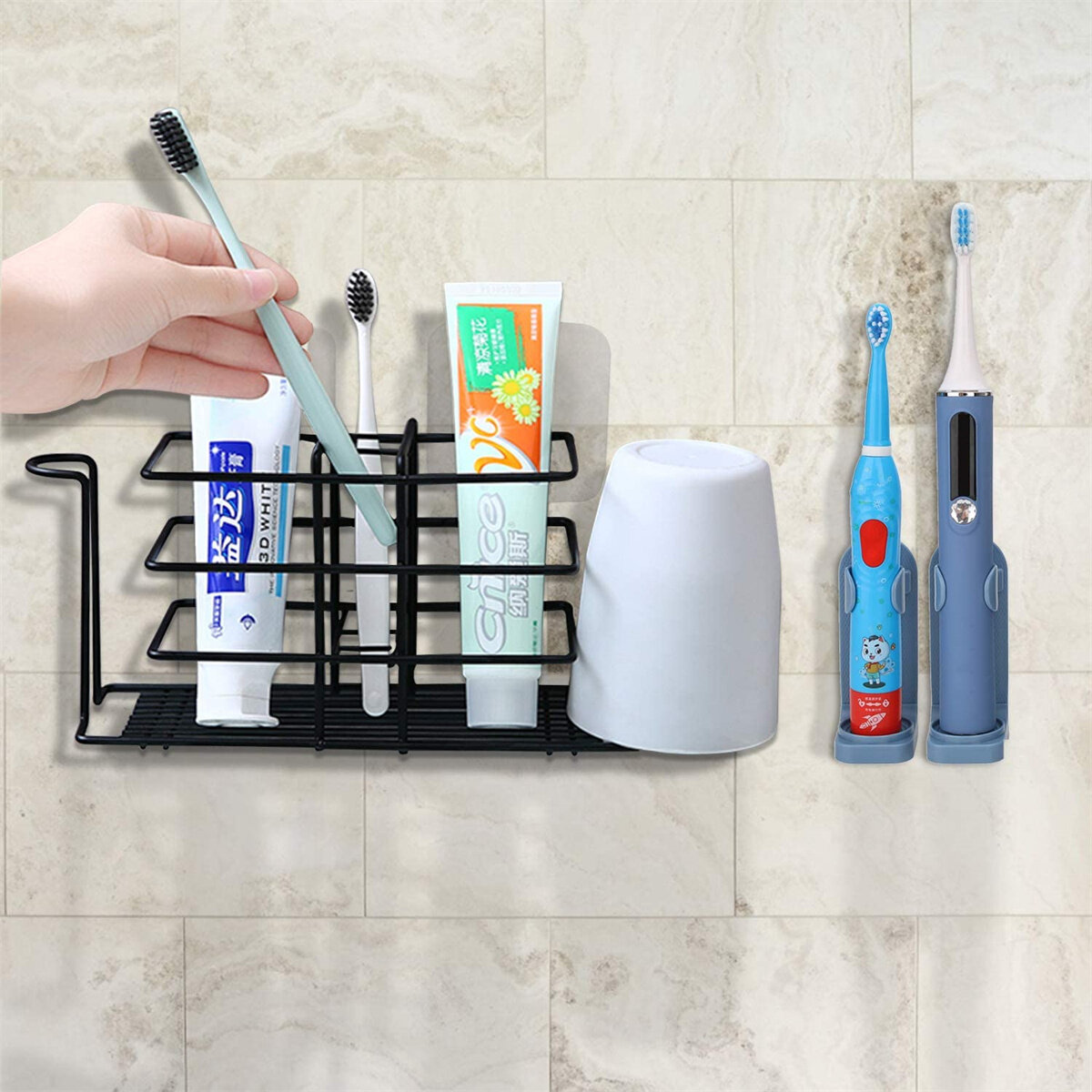 As Electric Toothbrush Holder and Toothpaste Organizer. Bathroom Accessories for Family 3 Toothbrush Slots and 2 Bathroom Cups J&S Toothbrush Holder for Bathroom White Kids 