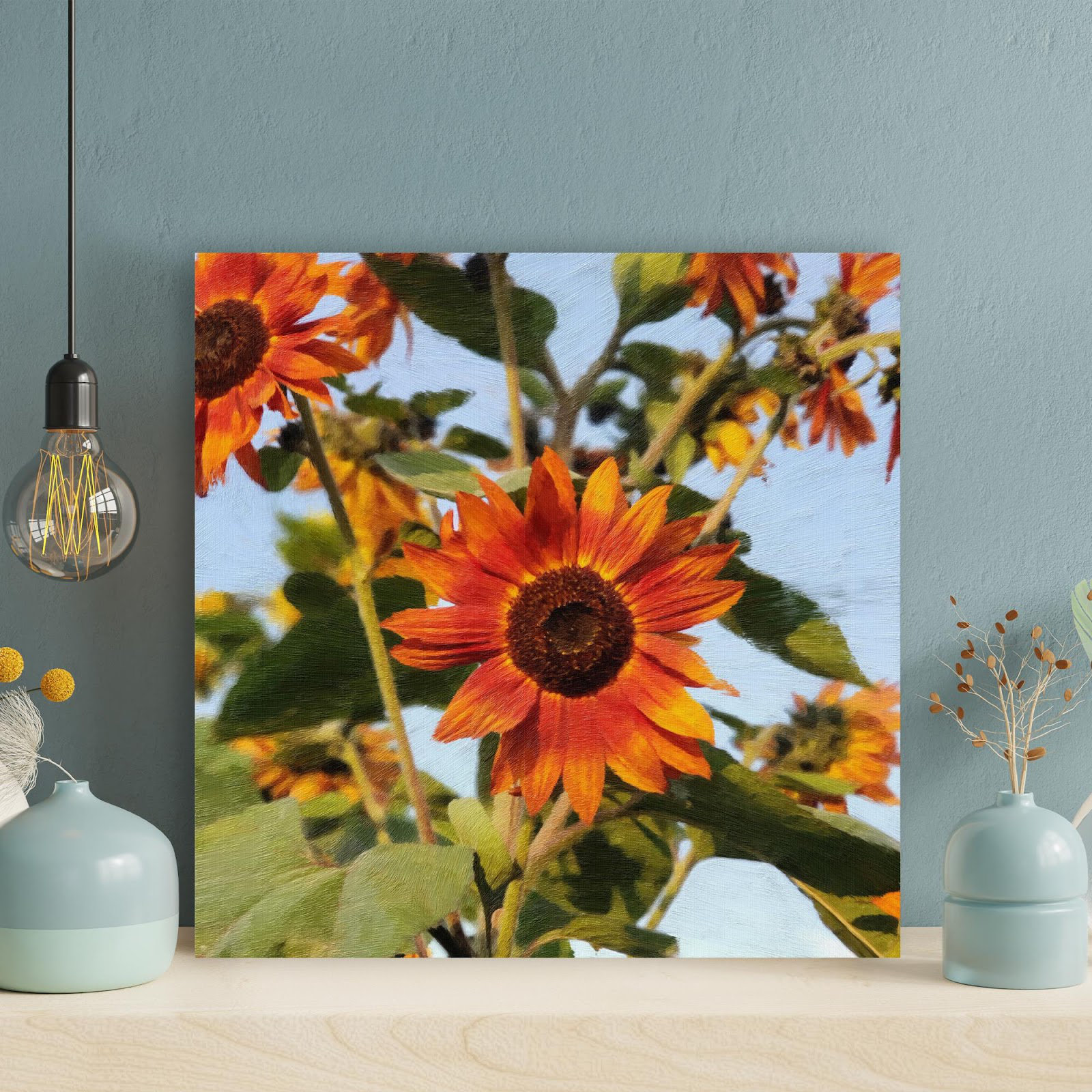 Rosalind Wheeler Orange Sunflowers During Daytime Wrapped Canvas