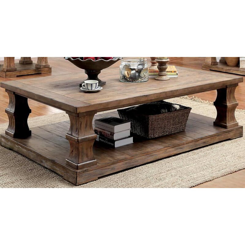 One Allium Way Coraline Solid Wood Floor Shelf Coffee Table With