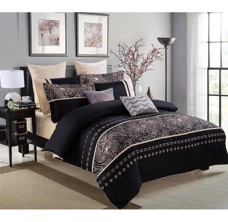 black and beige bedding
