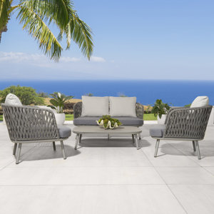 Malizia 4 Piece Deep Sunbrella Seating Group with Cushions