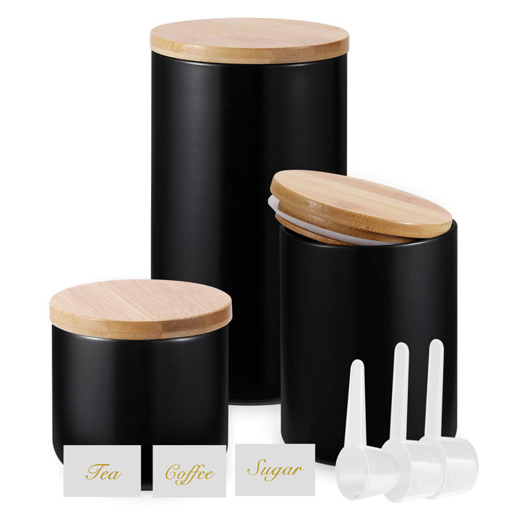 Kitchen Canisters With Bamboo Lids, Airtight Ceramic Canister Set, Coffee,  Sugar, Tea, Flour Storage Containers, Farmhouse Kitchen Decor(Black, Set Of  ...