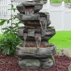 Resin/Fiberglass Outdoor Electric Tiered Stone Waterfall with LED Light