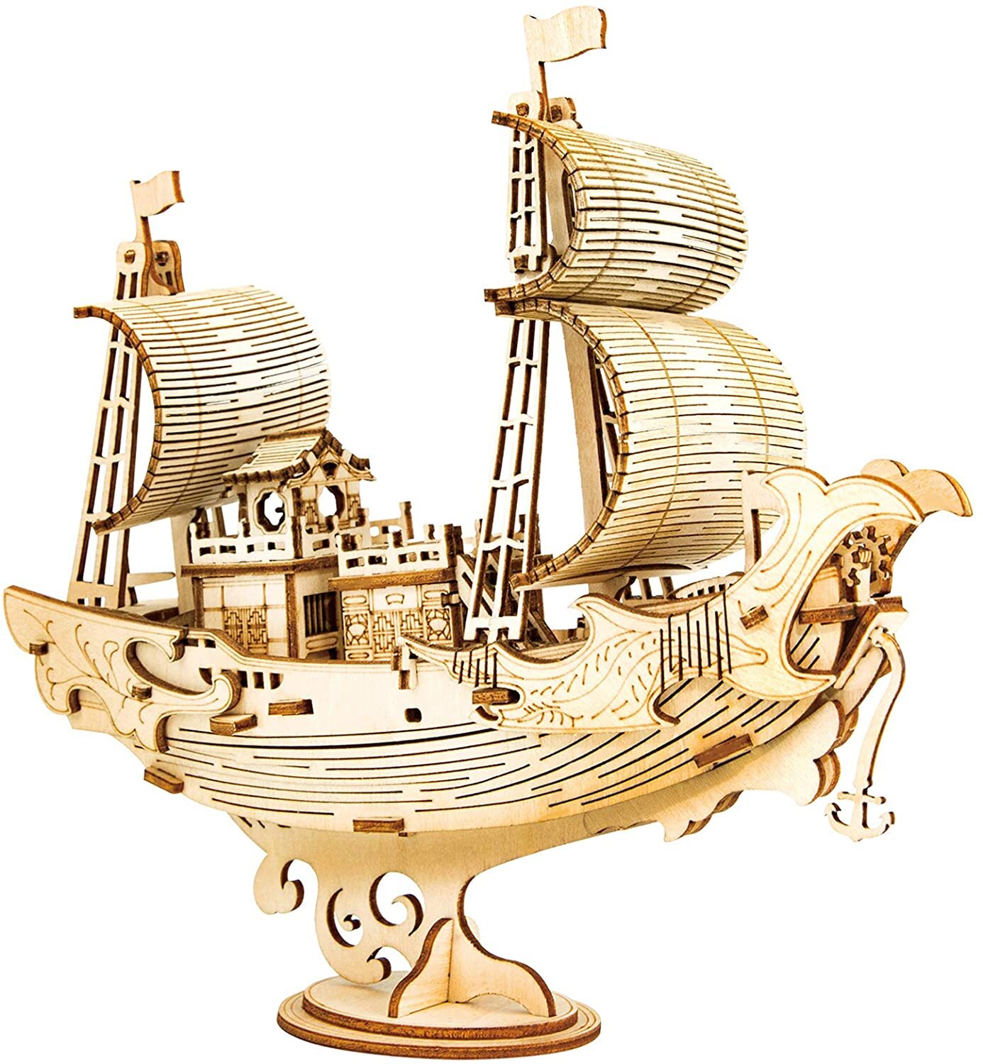 3D Wooden Jigsaw Puzzle Sailboat Model Woodcraft Kids Game Kit DIY Toy H