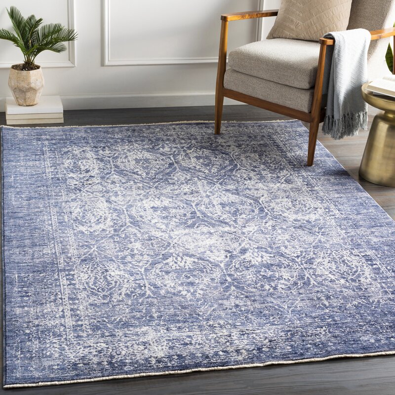 World Menagerie Longlier Distressed Navy Blue Area Rug | Wayfair