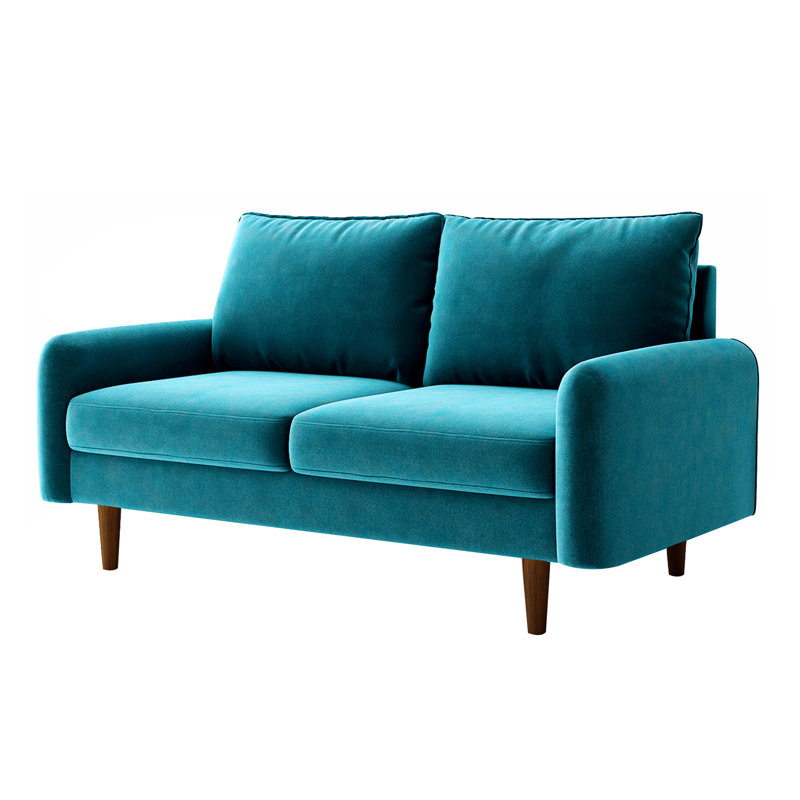Hasaam 56.3" Wide Velvet Round Arms Small Apartment Loveseat Fabric: Dark Cyan Velvet