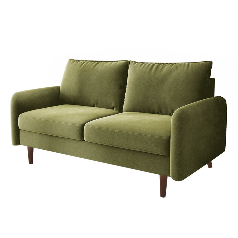 Hasaam 56.3" Wide Velvet Round Arms Small Apartment Loveseat Fabric: Army Green Velvet