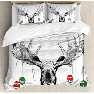 moose christmas with xmas ornaments balls hanging from horns funny noel sketch art duvet cover set - Christmas Bedding Sets moose christmas with xmas ornaments balls hanging from horns funny noel sketch art duvet cover set - Christmas Bedding Sets