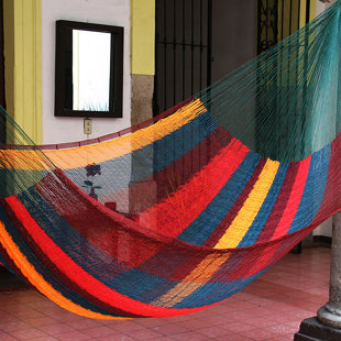 Go to store & view more images Double Person Striped Red Wine Sunset Hand-Woven Mayan Artists of the Yucatan Nylon With Accessories Included Indoor And Outdoor Hammock by Novica