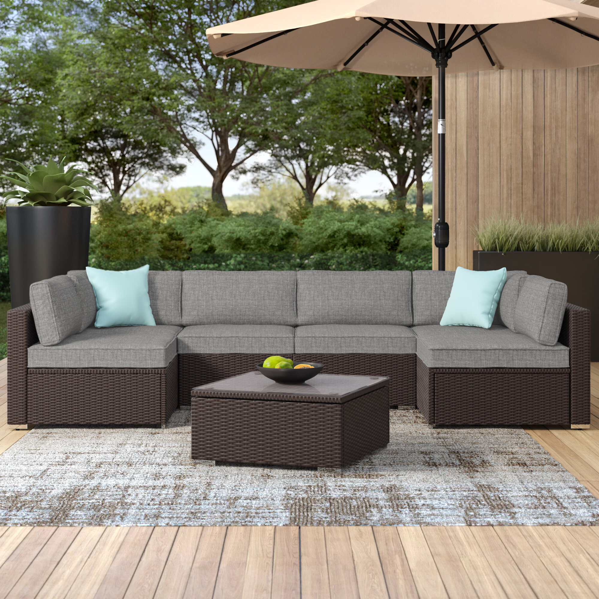 4 Piece Sofa Set with Cushions Brown Grey PVC Wicker Weather Resistant 