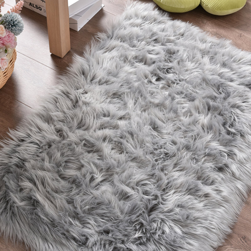 Modern Faux Fur Sheepskin Gray Area Rugs, Floor Carpets For Living Room Bedroom Rug Size: Rectangle 2' x 5'