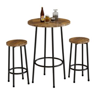 3 Piece Pub Table Set Bar Stool Counter Height Bistro Kitchen Dining Chair Round
