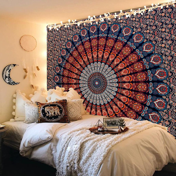 Black White Ombre Mandala Twin Tapestry Bohemian Wall Hanging Psychedelic Cotton Tapestries Wall Art Dorm Decor Bedspreads Beach Throw Twin 54x60 Inches