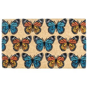 Door Mat Butterfly Shaped Coir with PVC Backing  75x45x1.5cm  Multicolour 