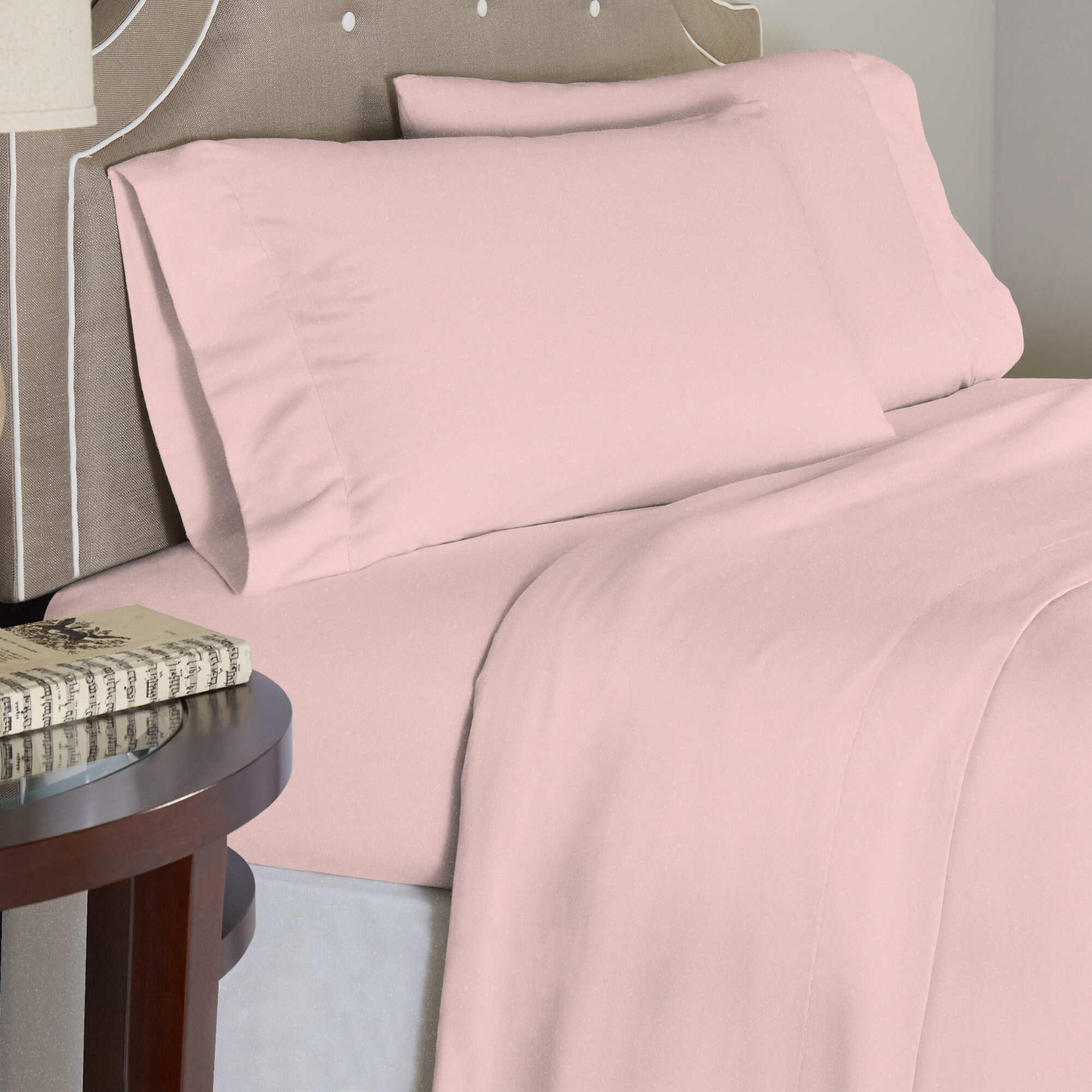 Pink Plain Dyed 50%Polyester 50%Cotton Flat Bed Sheets+Free Pair Of Pillow Cases