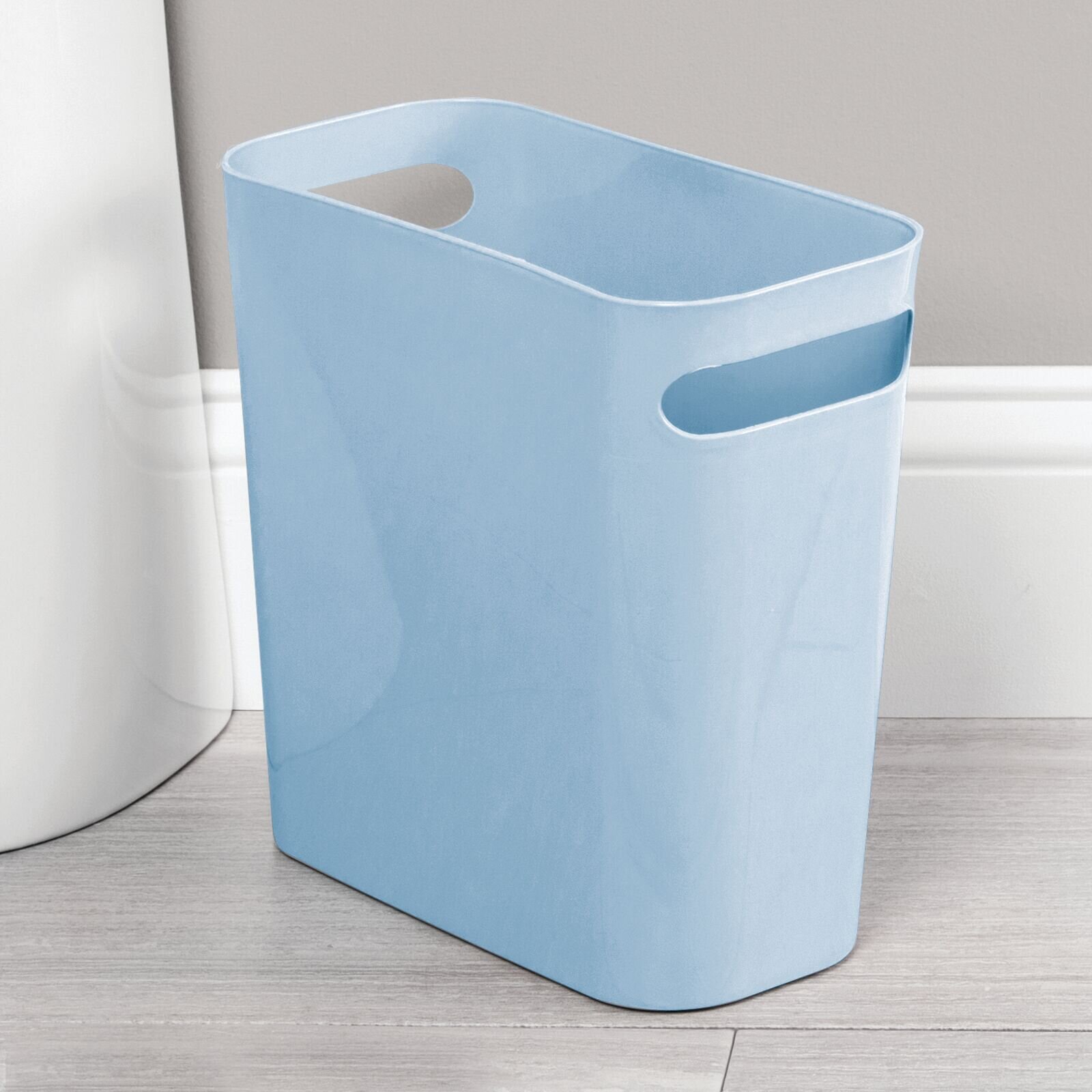 mDesign Plastic Rectangular Trash Can Wastebasket Light Blue 
