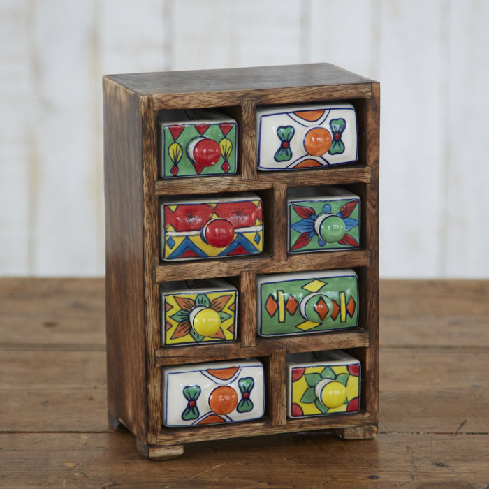 Jewelery Box Gift Handmade Wooden & Ceramic Small Chest Of ...