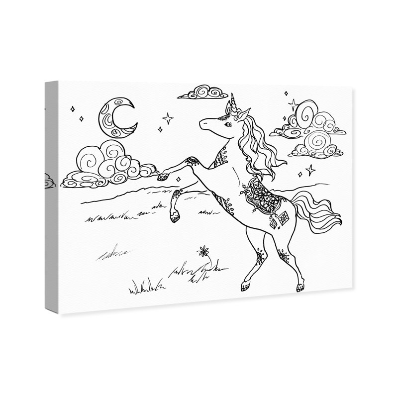 House Of Hampton Manor Drawing Unicorn Canvas Art Wayfair