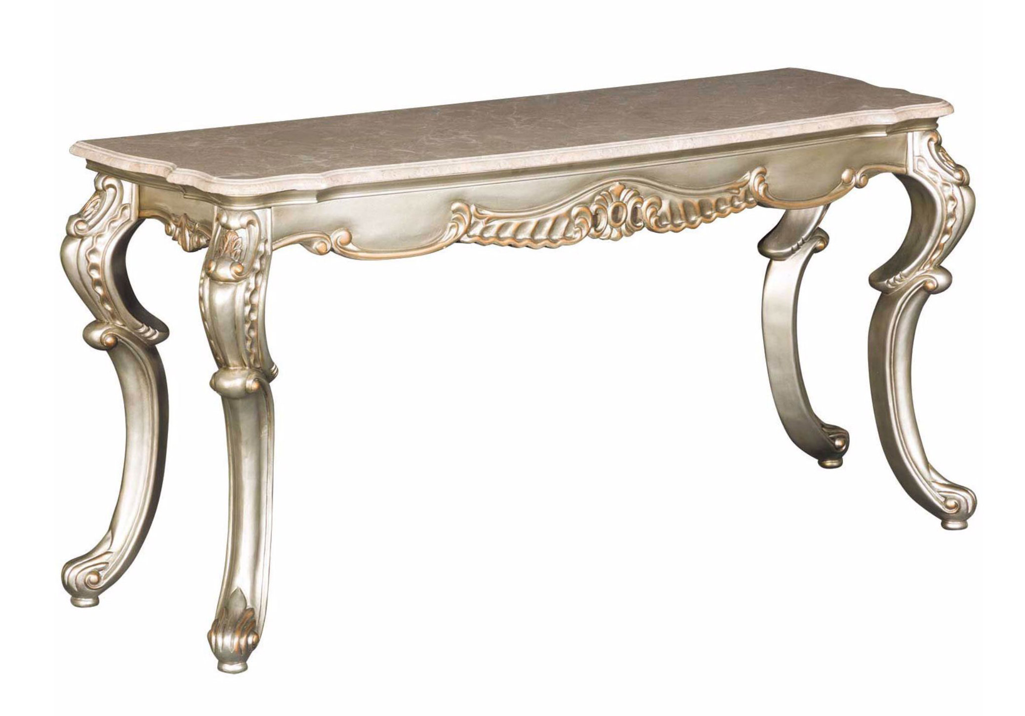 Rosdorf Park Wooden Console Table With Engravings And Marble Top