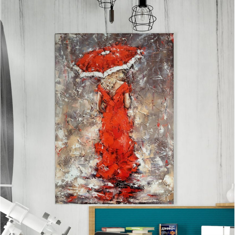 Winston Porter Woman With Umbrella Oil Painting Print On Wrapped