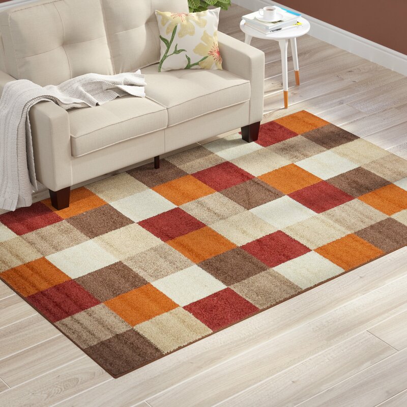 Ebern Designs Bryan Geometric Beige Brown Orange Area Rug & Reviews 